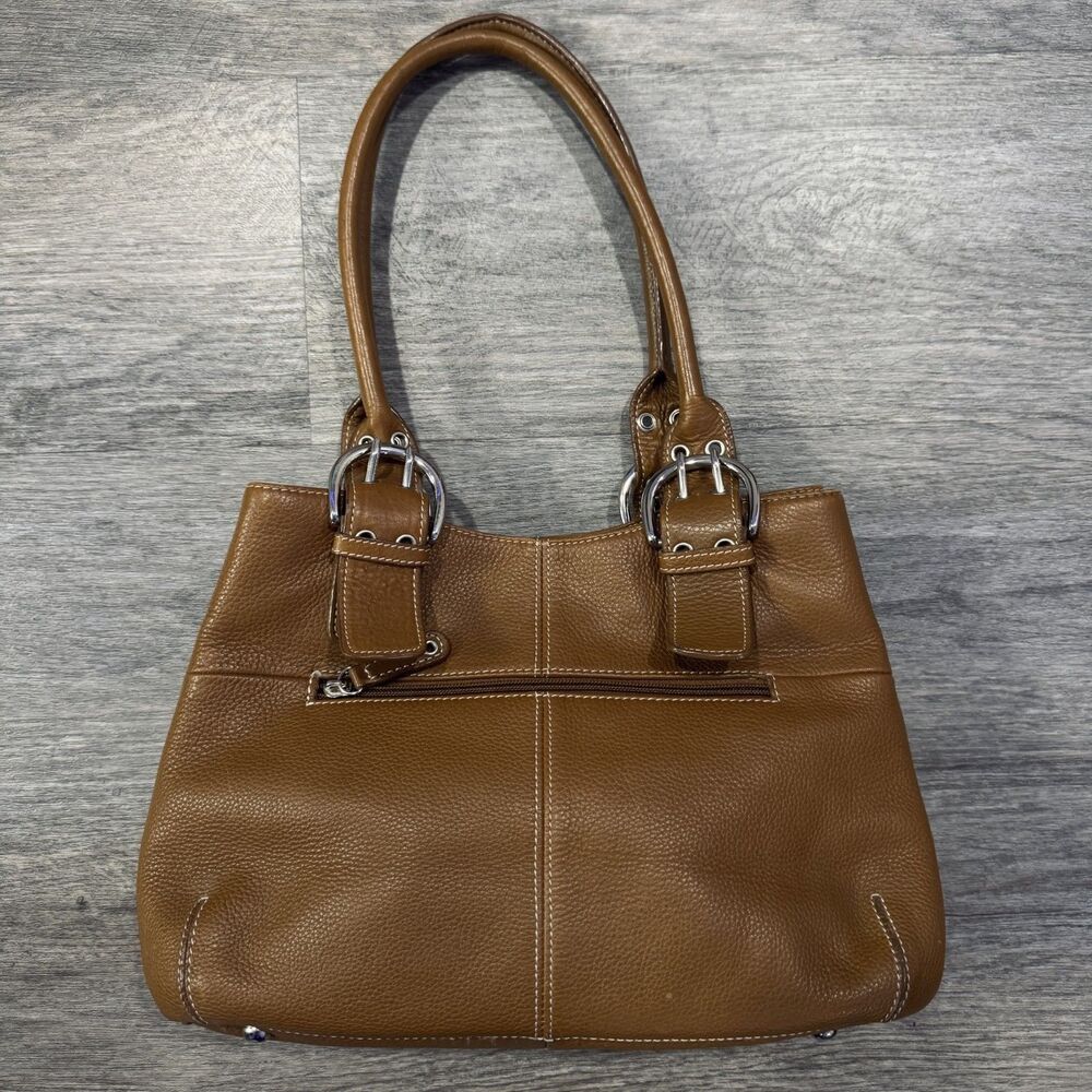 Y2K Tignanello Brown Leather Shoulder Bag Double Handle Satchel Organizer Purse
